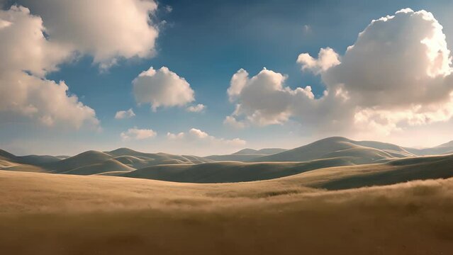 Relaxing sky footage capturing the calming effect of drifting clouds on rolling hills.