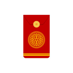 Angpao envelope icon. Hongbao red envelopes set. Vector collection of Chinese angpao gifts isolated. Traditional envelope, coins, money for Chinese New Year, birthday, wedding and other holidays.