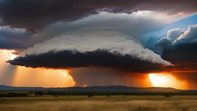 A majestic and powerful display of natures fury as thunderheads gather and clash over the open plains.