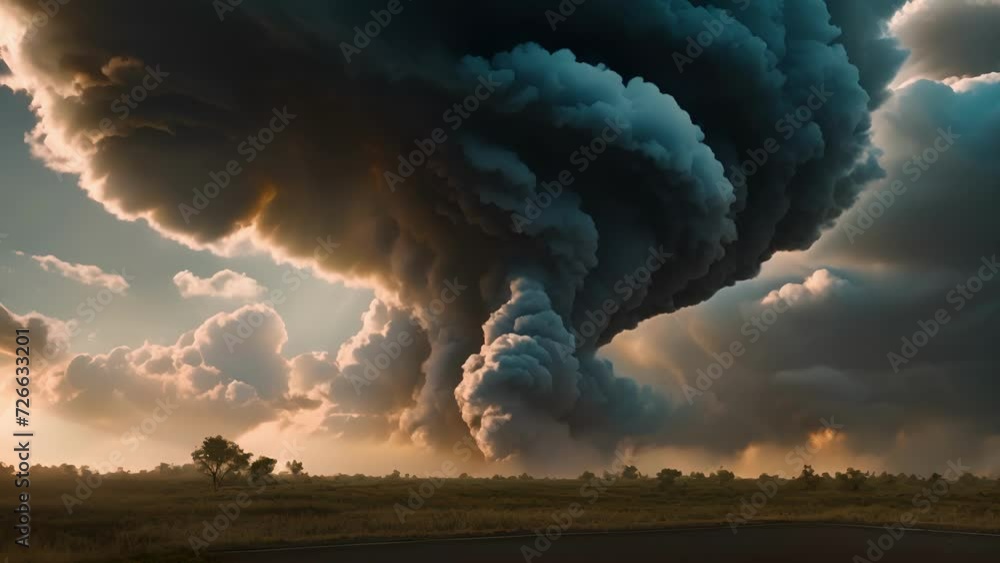 Wall mural the aftermath of a tornado leaves an otherworldly impression on the sky with a mix of menacing and s