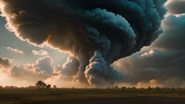 The aftermath of a tornado leaves an otherworldly impression on the sky with a mix of menacing and serene clouds coexisting.
