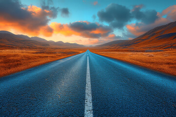 A photograph of a long, empty road stretching to the horizon, symbolizing journeys and...