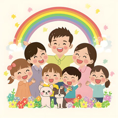 family cartoon in family day concept