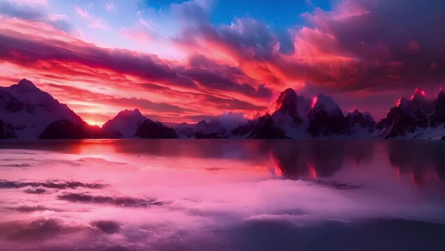The horizon is ablaze with fiery stratospheric clouds at the break of dawn.
