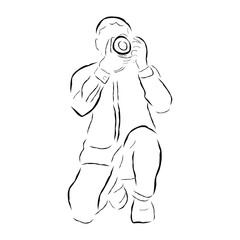 Hand drawn line art vector of Photographers. Photography as a profession poster art.