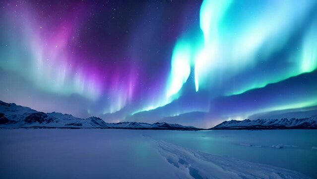 The polar sky comes alive with the graceful movements of the aurora borealis.