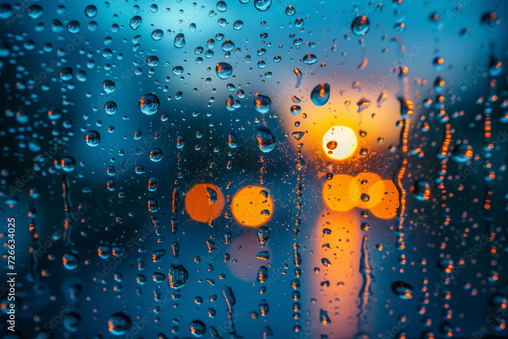 Aufkleber an image of raindrops on a window, with the blurred outside world creating negative space. concept o