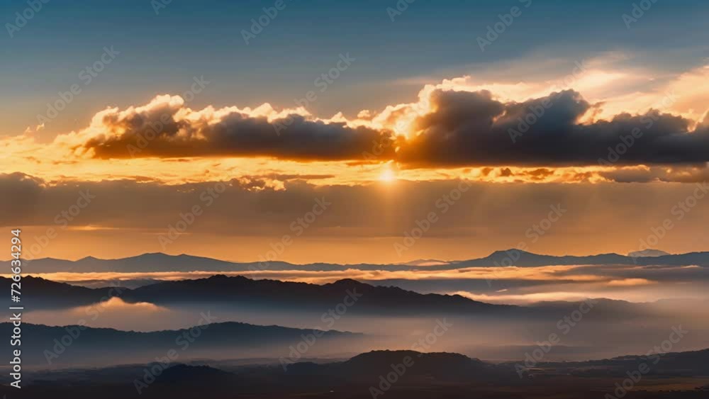 Poster The sky becomes a work of art as the sun dips below the thin wispy highaltitude clouds creating a stunning and serene scene.