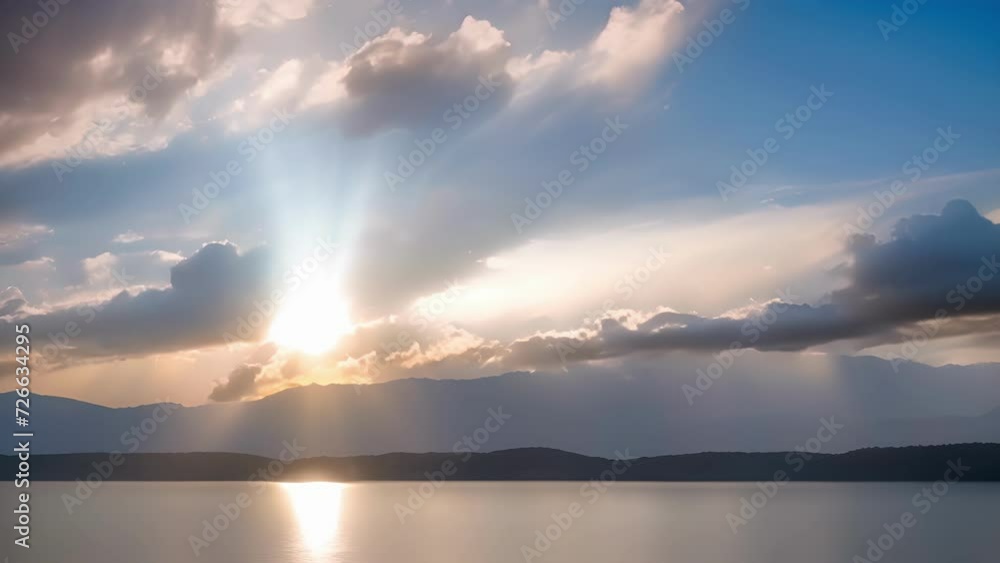 Poster the suns last rays illuminate the sky in a soft and diffused light filtering through the highaltitud