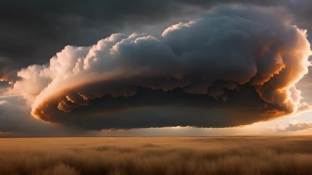 The sky is a canvas for a dramatic display of a roll cloud with its distinct shape commanding attention.