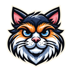 Fototapeta premium Cute adorable cat head face cartoon character vector illustration, funny kitty flat design template isolated on white background