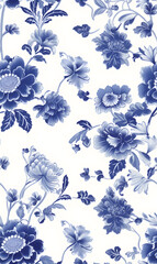 Seamless pattern of classic blue and white porcelain.