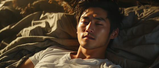 Obraz premium Young Man Resting Peacefully in Bed