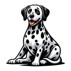 Cute adorable dalmatian dog cartoon character vector illustration, funny pet animal dalmatian puppy flat design mascot logo template isolated on white background