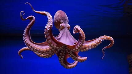 selective image of common octopus with blue background