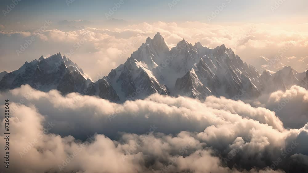 Poster A breathtaking view of the clouds gathering over the towering mountain range.