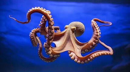 Common Octopus in Selective Focus, Set Against a Calming Blue Background