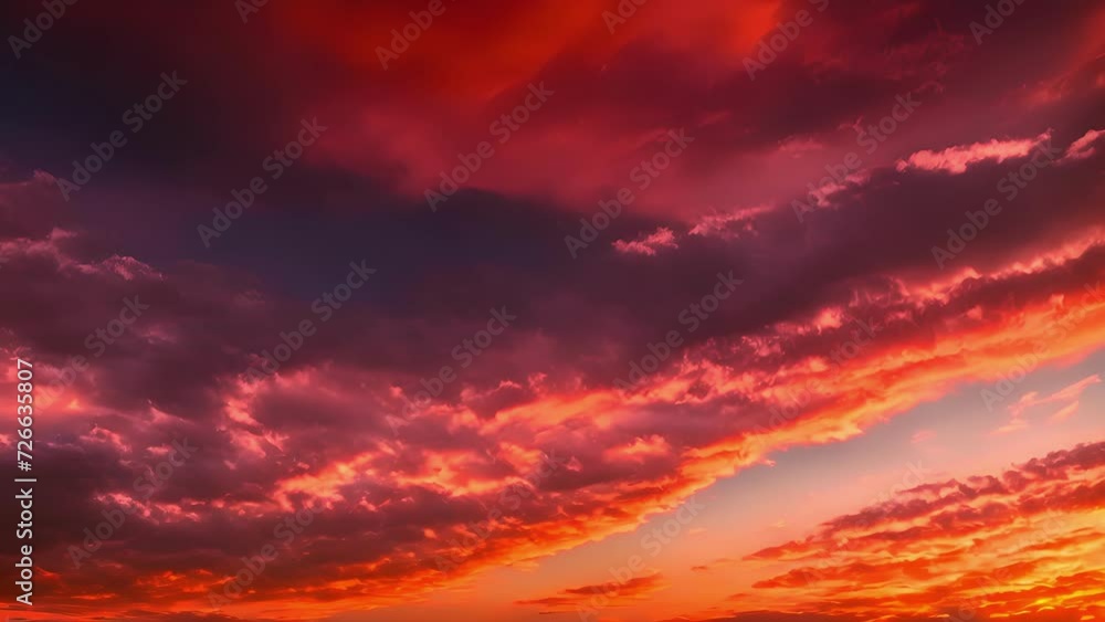 Poster The sky appears to be on fire as fiery hues emanate from the sun and are mirrored in the cirrus clouds above.
