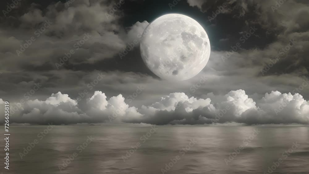 Poster An ethereal sight as the clouds gracefully part unveiling the enchanting moon in all its splendor.