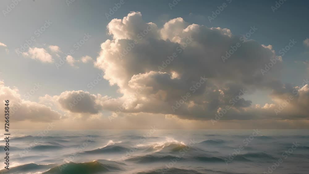 Poster Soft clouds cast fleeting shadows upon the gentle waves.