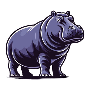Wild animal hippopotamus design vector, zoology illustration, hippo flat design template isolated on white background