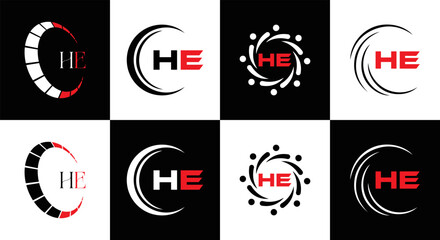 HE logo. H E design. White HE letter. HE, H E letter logo SET design. Initial letter EE linked circle uppercase monogram logo. H E letter logo SET vector design. HE letter logo design	
