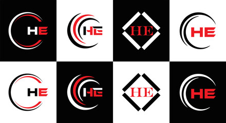 HE logo. H E design. White HE letter. HE, H E letter logo SET design. Initial letter EE linked circle uppercase monogram logo. H E letter logo SET vector design. HE letter logo design	
