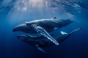 Two Humpback Whales Navigate the Ocean Depths in a Beautiful Synchronized Swim