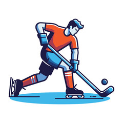Obraz premium Ice hockey player sportsman vector illustration, winter sport activity, hockey male player design template isolated on white background