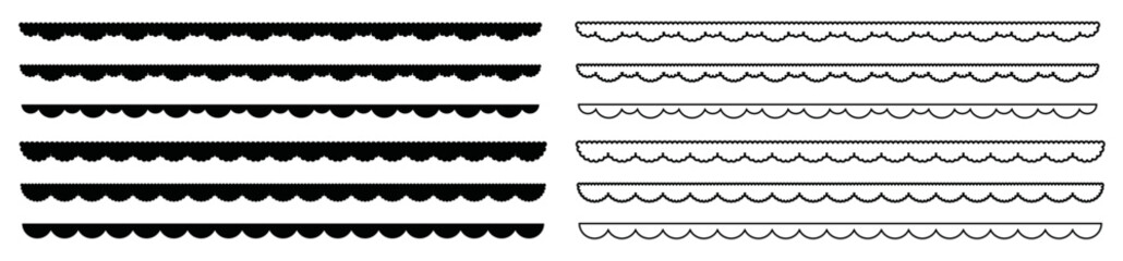 Outline silhouette scalloped border collection. Scallop edge shape silhouette set isolated on transparent. - obrazy, fototapety, plakaty
