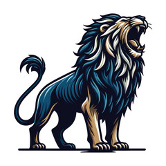 Fototapeta premium Wild roaring lion full body vector illustration, zoology illustration, majestic predator safari animal big cat design template isolated on white background