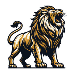 Fototapeta premium Wild roaring lion full body vector illustration, zoology illustration, majestic predator safari animal big cat design template isolated on white background