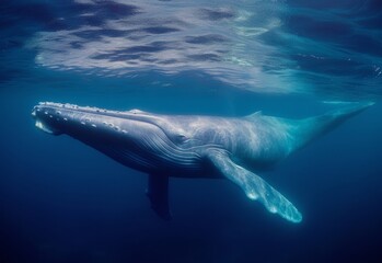 The Graceful Presence of a Blue Whale Swimming in the Vastness of the Ocean