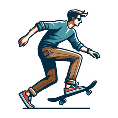 Fototapeta premium Man playing skateboard vector illustration, skateboarding sport game male player in action flat design style template isolated on white background