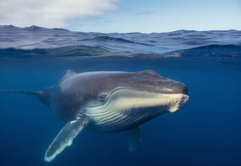  A Blue Whale swimming Through the Depths of the Blue Ocean
