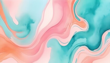 Abstract Watercolor Paint Background in Teal Color with Soft Pink and Orange