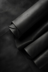 Photo of a black nice and smooth black leather piece rolled up leather
