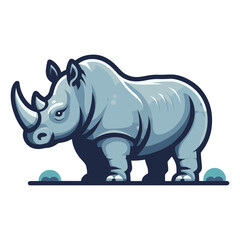 Fototapeta premium African savannah standing rhinoceros vector design, zoology illustration, wild animal rhino logo template isolated on white background