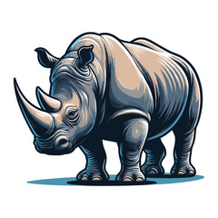 African savannah standing rhinoceros vector design, zoology illustration, wild animal rhino logo template isolated on white background