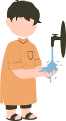 Muslim kid doing ablution Illustration 