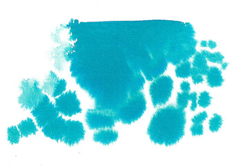 Blue watercolor ink stain texture transparent abstract background. 