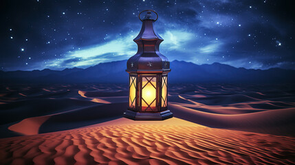 lantern on the desert created with Generative AI technology