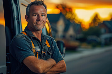 Tradesman's Tranquility: Electrician in Golden Hour Light