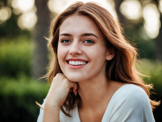 Fototapeta premium Beautiful Smiling Young Woman Female White Teeth