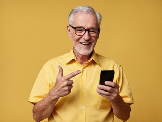 Elderly man using smart mobile phone device