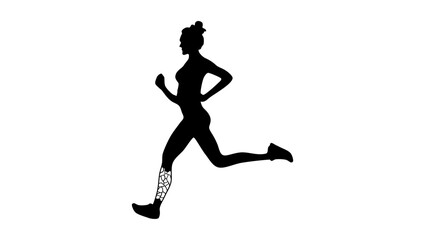 Fototapeta na wymiar woman running with 3D printed exoprosthetic leg, black isolated silhouette
