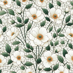 Blooming flowers. Mosaic. Tile background