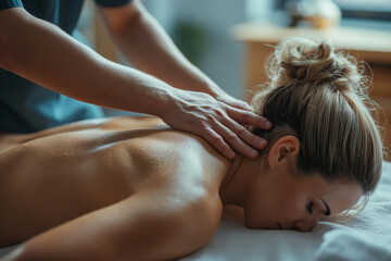 Obraz na płótnie Canvas Female patient receiving back and shoulder massage