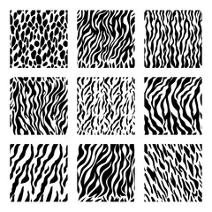 Mammal skin seamless pattern background set element flat design style include of leopard, giraffe and tiger. vector illustration