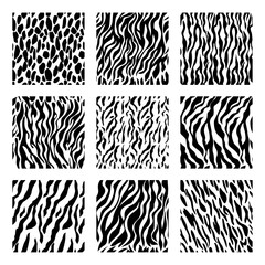 Mammal skin seamless pattern background set element flat design style include of leopard, giraffe and tiger. vector illustration